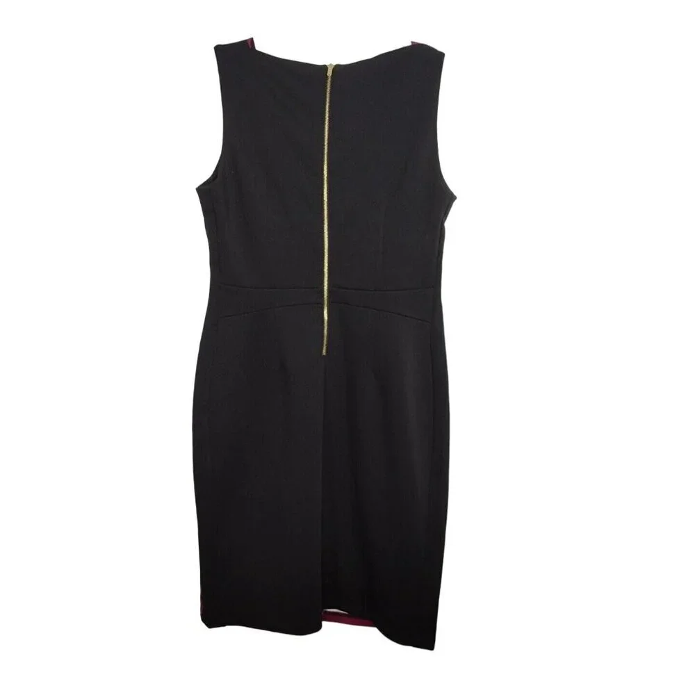 Worthington Red Black Green Sheath Dress Women Size 12 Sleeveless Zip Closure - Picture 3 of 5